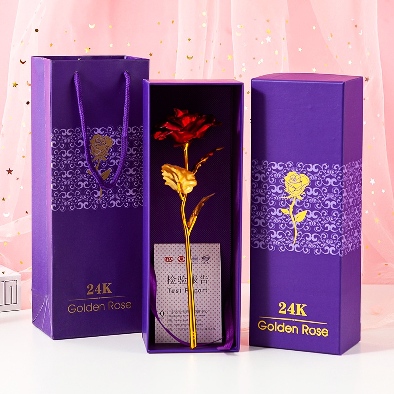 Hoa Hồng Mạ Vàng 24k, Hộp Quà Tình Yêu Hoa Hồng Sáp Vĩnh Cửu Vàng 24k, Hộp Quà+ Túi Xách+ Hoa+ Thiệp