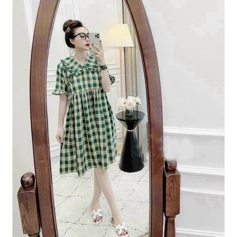 (Giá sỉ) đầm váy nữ caro xanh xoè