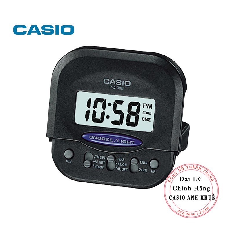 Đồng hồ báo thức du lịch - để bàn điện tử Casio PQ-30B-1DF màu đen 6X6cm