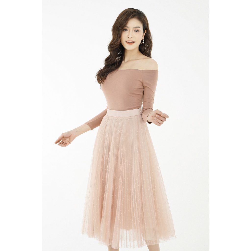 Áo kiểu nữ nâu cổ rộng dài tay SIXDO