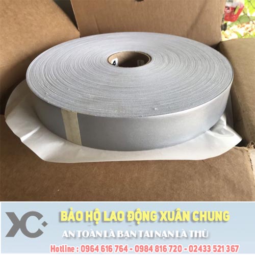 Dây phản quang màu ghi xám 5cm loại 1, vải phản quang may quần áo bảo hộ, áo mưa, chăng cảnh báo