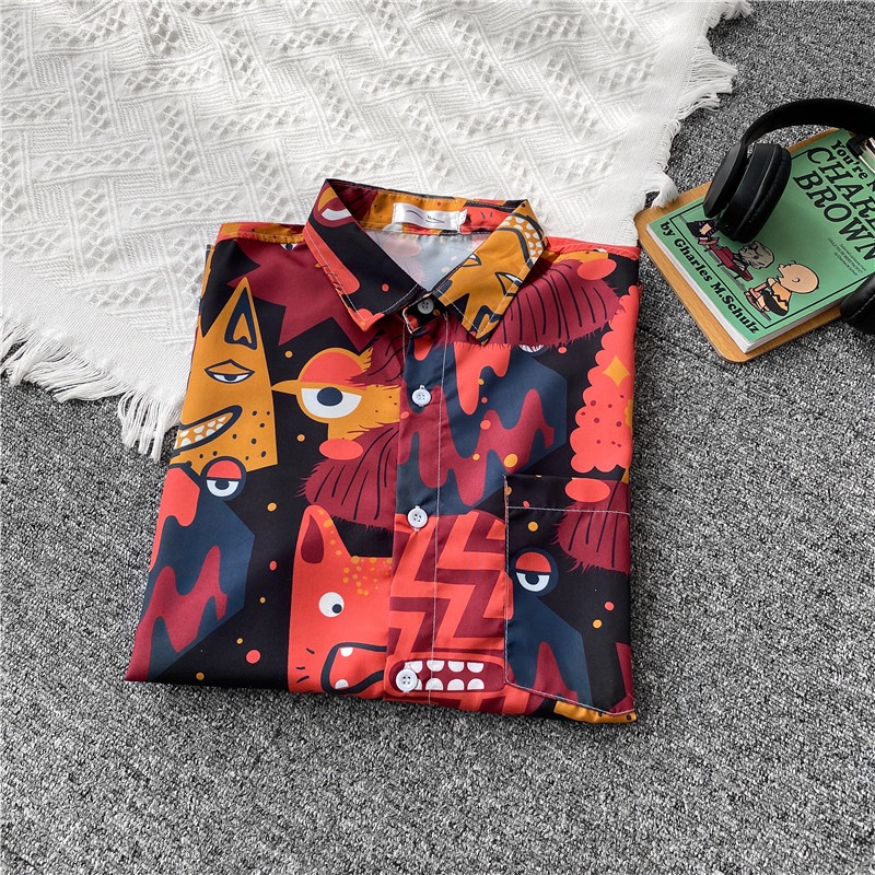 Áo Sơ Mi Tay Ngắn Dáng Rộng In Hoạt Hình Kiểu Nhật Bản Cá Tính Cho Nam Size M-3Xl