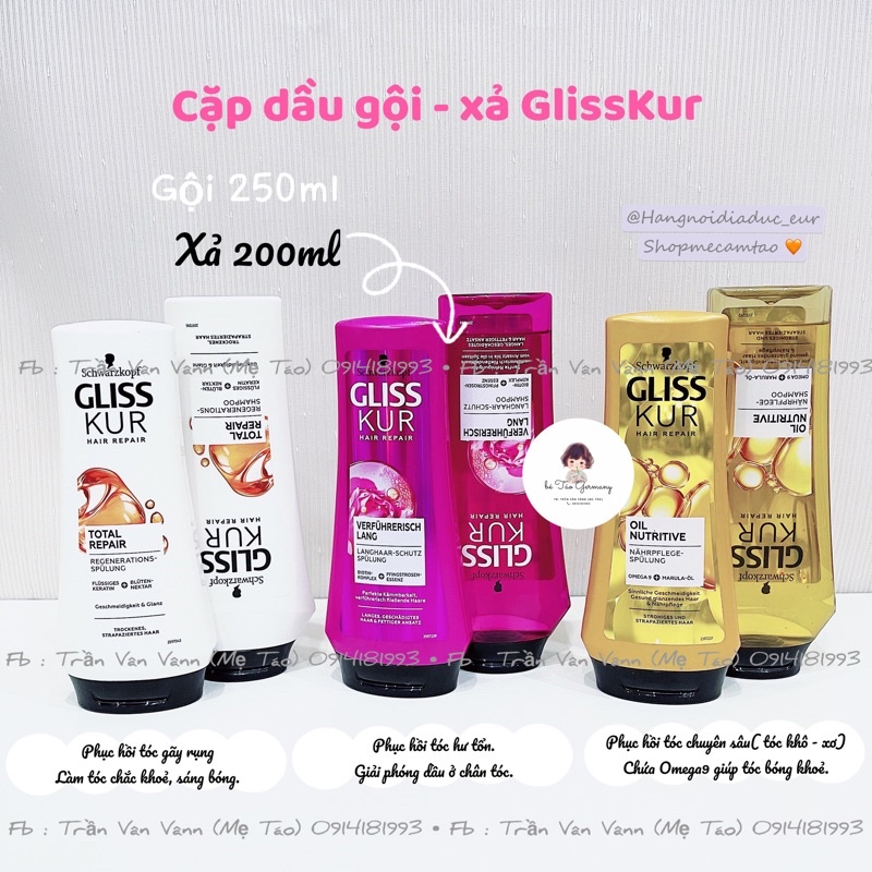 BỘ DẦU GỘI - XẢ PHỤC HỒI TÓC GLISS KUR