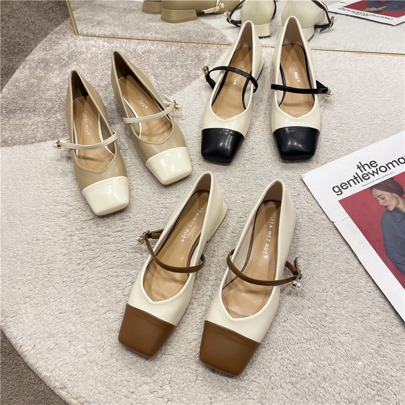 Giày Búp Bê Mũi Vuông Đế Mềm Thiết Kế Đơn Giản Phong Cách Retro Thời Trang Cho Nữ