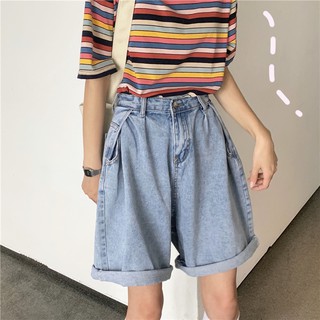 Quần short ngắn jeans lưng cao chân ống rộng ulzzang có big size
