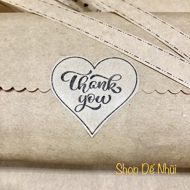 50 Ribbon Giấy Decal Kraft Chữ “THANK YOU”