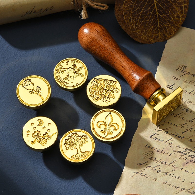 Bộ Con Dấu Đóng Sáp Niêm Phong Thiệp Mời Lưu Niệm Thẻ Bài In Hình Hoa Lá