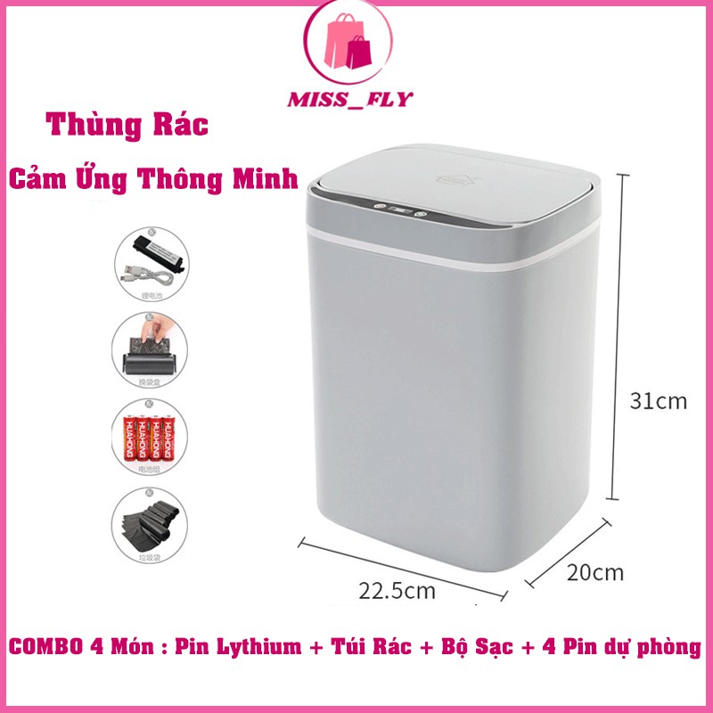 Thùng Đựng Rác Cảm Ứng Thông Minh Có Nắp Đóng Mở Tự Động Hiện Đại Dung Tích 13L WUDINA