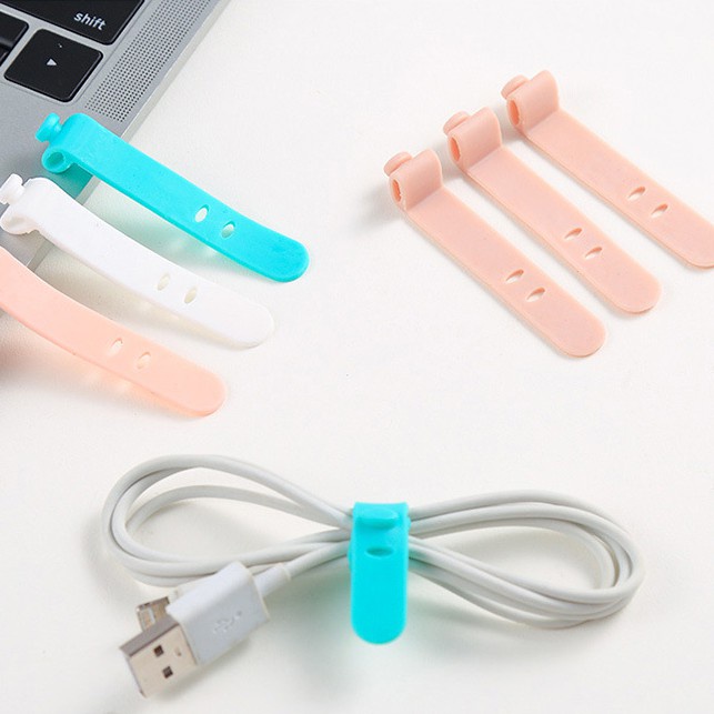 SET 4 DÂY SILICON Buộc Giữ Tai Nghe/Cáp Sạc - Dây Quấn Đai Cố Định Dây Điện Nhiều Màu Tiện Lợi