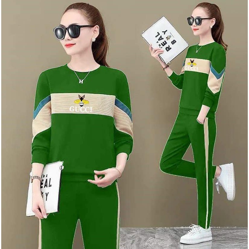 Set Bộ Nữ Cotton Tay Dài Phối Màu Logo Thêu Siu Xinh - Mẫu Mặc Sp Thật