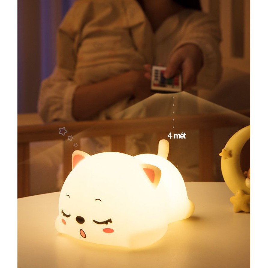Đèn Ngủ Silicon ⚡FreeShip⚡ Đèn Ngủ Mèo con dễ thương có điều khiển từ xa 16 màu Bảo Hành 1 Năm
