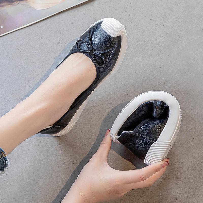 Giày Búp Bê Da Thật Đế Bằng Thắt Nơ Dễ Thương Thời Trang Cho Bạn Gái