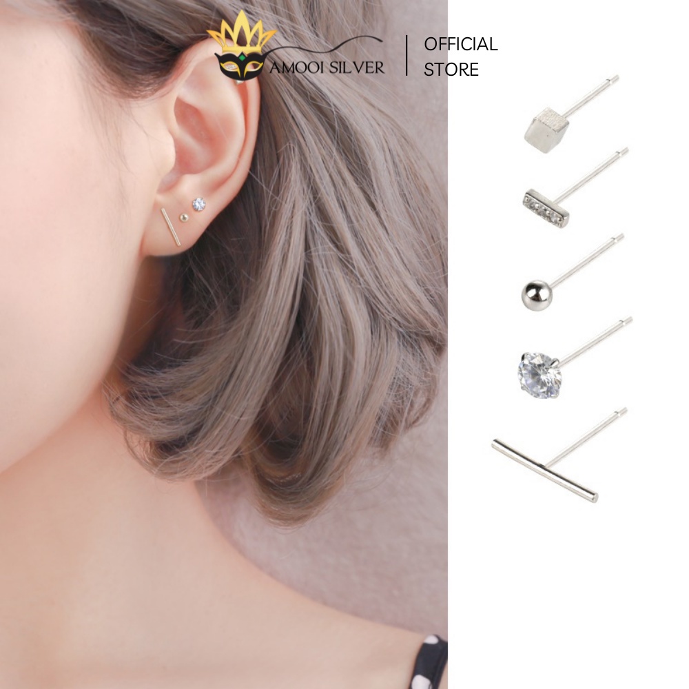 Bông tai bạc S925 unisex set 5 chiếc hình bướm - Amooi Silver AB196