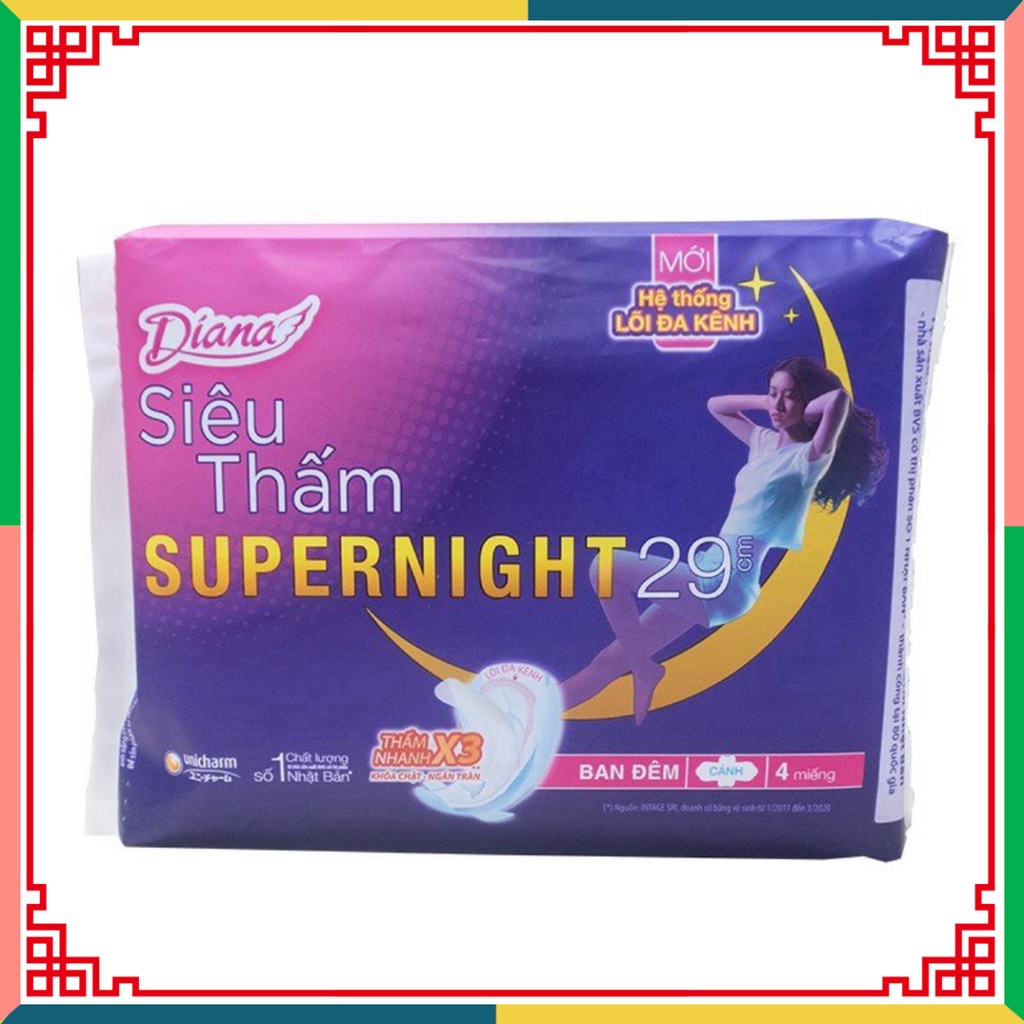 Combo 5 Gói Băng lau chùi Diana buổi tối Siêu Thấm 29cm 4 Miếng Super Night 29cm ( Đại lý Ngọc Toản)