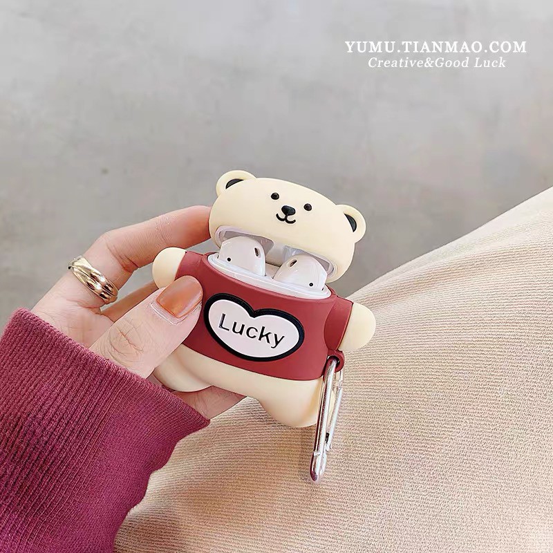 Vỏ Đựng Bảo Vệ Hộp Sạc Tai Nghe Airpods 1 / 2 Hình Chú Gấu May Mắn Bằng Silicone