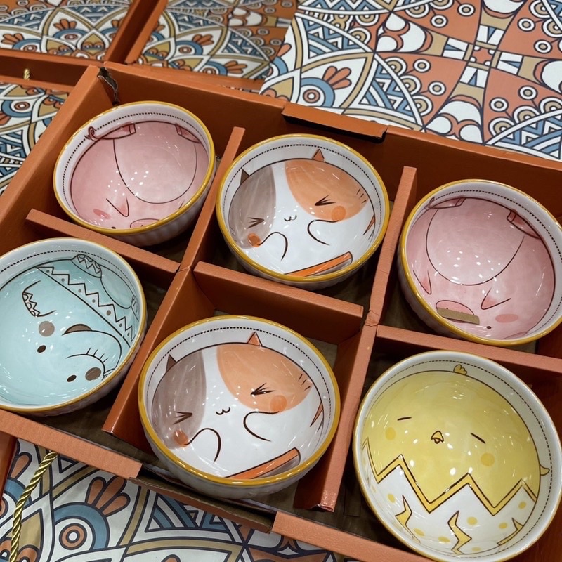 Bộ 6 chén kèm đũa BOHEMIA hộp kèm quai sách