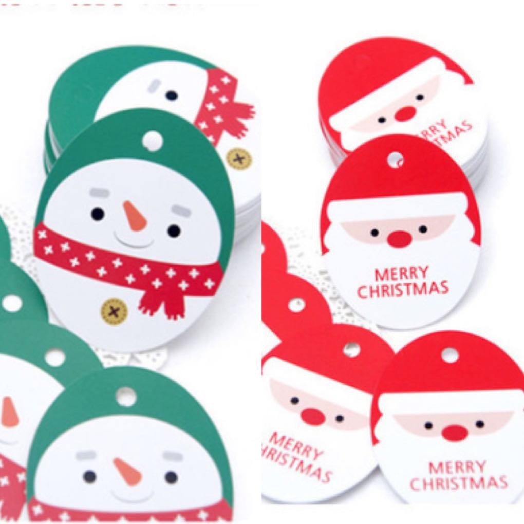 Set 10 tag gắn túi bánh, hộp bánh Merry Christmas Người tuyết, ông già Noel