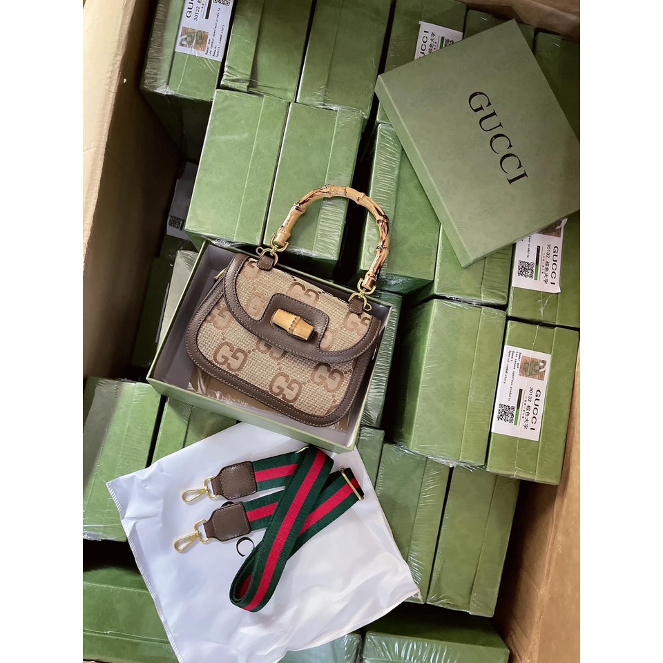 Túi xách gc quai gỗ dây đeo chéo bản to size 20 fullbox