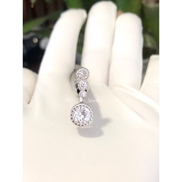 Khuyên đeo rốn bạc S925 nhập khẩu cao cấp, Khuyên rốn tròn nạm đá- Minh Tâm Jewelry