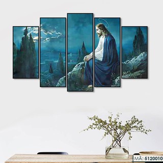 Bộ 5 Tấm Tranh tráng gương treo tường Chúa Giê-su Jêsus Công giáo trang trí nhà cửa phòng ngủ, khách, làm việc - 5120010