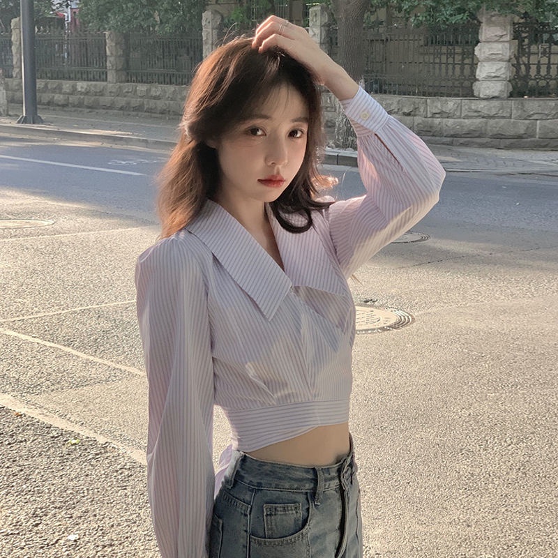 Áo Sơ Mi Kẻ Sọc Lưng Cao Phong Cách Thời Trang Hàn Quốc 2022