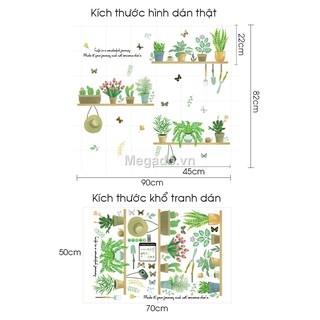 Decal chậu cây xanh dán tường A142