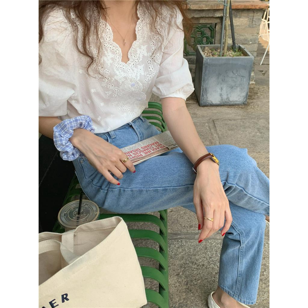 Áo Sơ Mi Ren Thêu Hoa Phong Cách Hàn Quốc Thời Trang Cho Nữ 42759