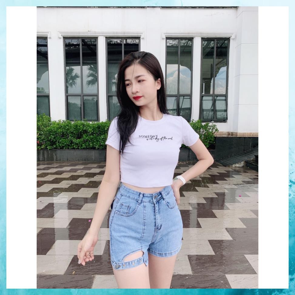 [TH Jeans] Quần shorts jeans trơn, quần sooc bò lưng cao túi chéo phối gân, cut-out lệch. Mã S8105