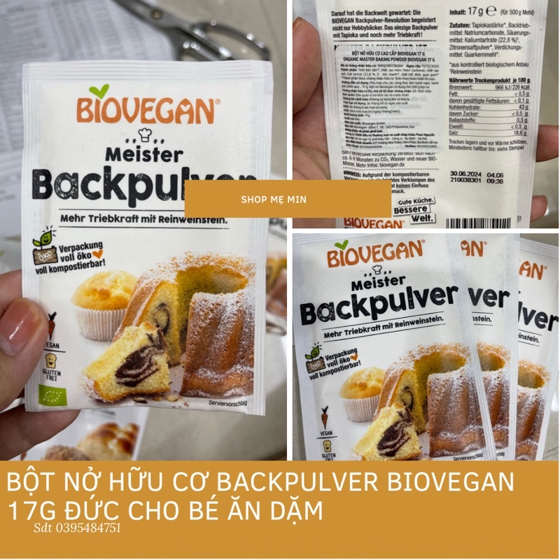 Bột Nở Hữu Cơ Backpulver Biovegan 17g Đức Cho Bé Ăn Dặm