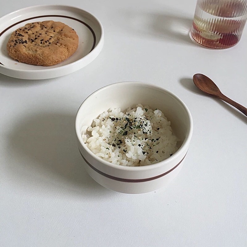 Tô đĩa viền nâu sâu lòng phong cách Hàn Quốc- BONMI DECOR