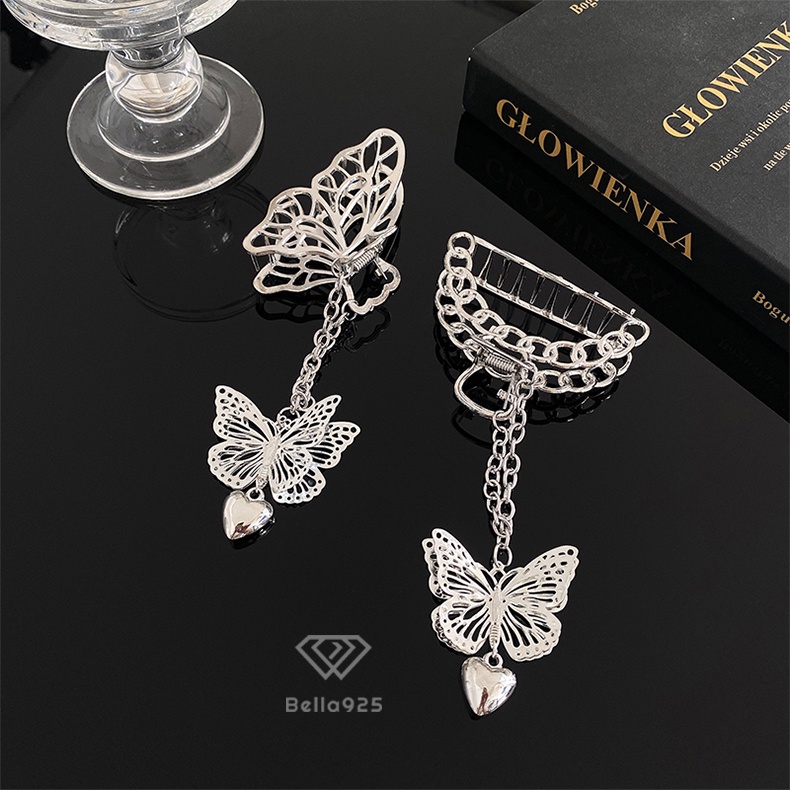 Kẹp càng cua Bella 925 cạp tóc kim loại tua rua hình bướm