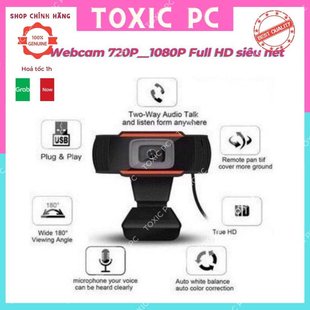 Webcam 720P HD, 1080P FULL HD siêu nét Micro đàm thoại để làm việc & học tập trực tuyến_TOXIC PC