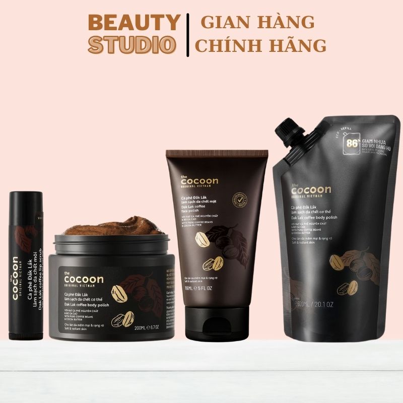 Tẩy tế bào chết cà phê Đắk Lắk Cocoon dùng cho môi. mặt và cơ thể 5g/150ml/250/ml/600ml
