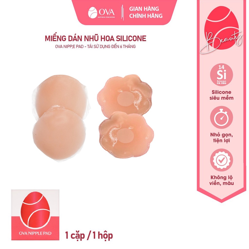 (MẪU MỚI) Miếng dán ngực nhũ hoa (đầu ti) silicone cao cấp Ovapink NipplePad MDN002- mềm mại và tái sử dụng được 6 tháng