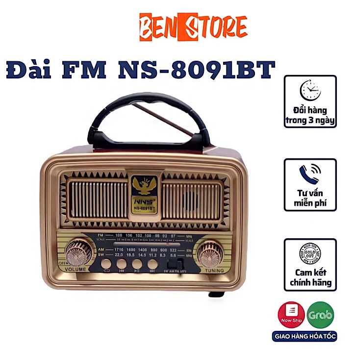 Loa bluetooth kết hợp đài FM/AM chính hãng NS-8091BT thiết kế phong cách cổ
