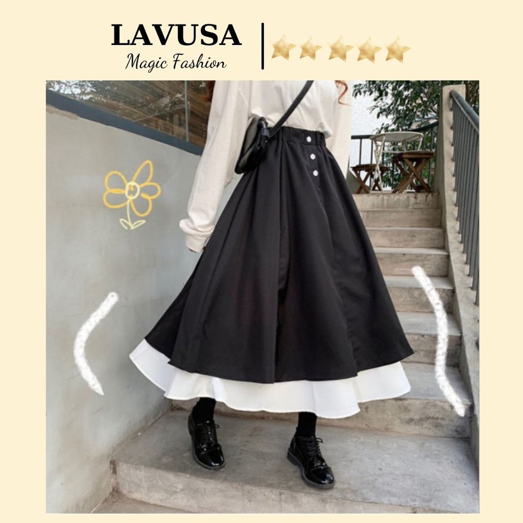 Chân váy dài 🌺FREESHIP🌺 Chân váy phối 2 màu cạp cao ulzzang Hàn Quốc LAVUSA | BigBuy360 - bigbuy360.vn