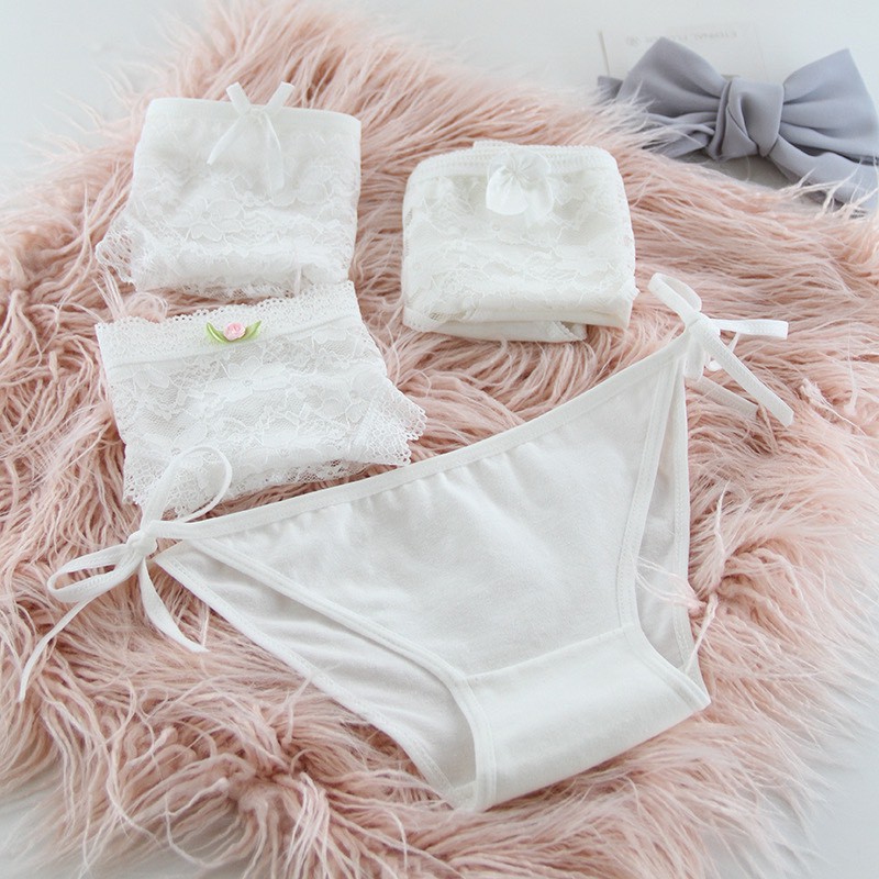 Quần Lót Nữ Cotton cao cấp viền ren buộc đính nơ combo 4 quần mỏng mát tôn dáng mã SETTRANG4