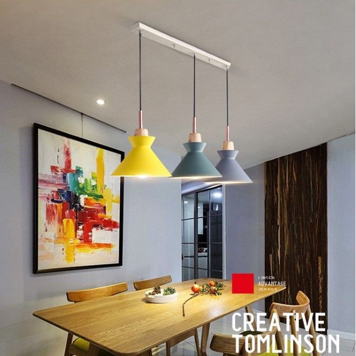 Đèn thả trần chao nhôm đuôi gỗ B, đèn thả trần trang trí TGBB