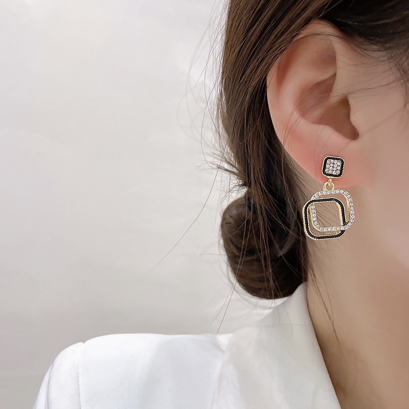 Bông Tai Hình Vuông Đính Đá Đơn Giản Thời Trang Xuân Hè Phong Cách Hàn Quốc