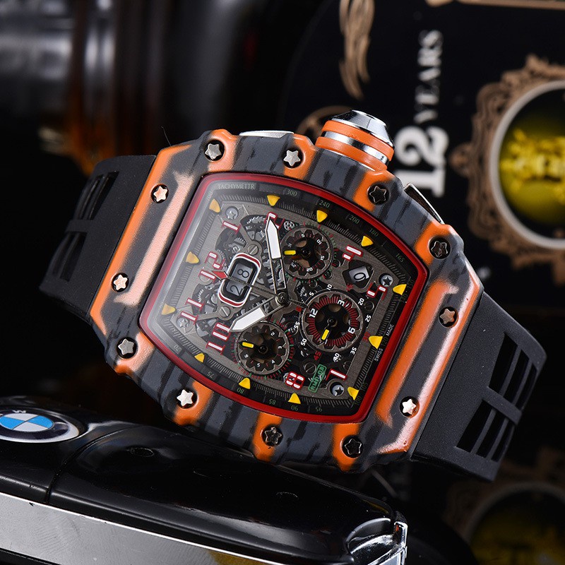 Đồng hồ Nam RM1103 Vỏ Sơn màu carbon Chronograph hoạt động Full Kim.