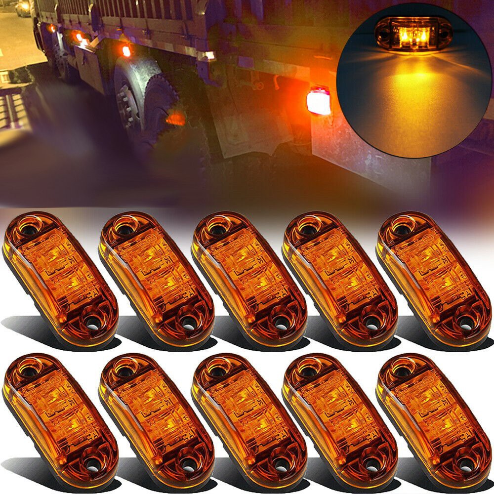 Set 10 Đèn Led 2 Bóng Hình Oval Màu Hổ Phách Gắn Hông Xe Tải