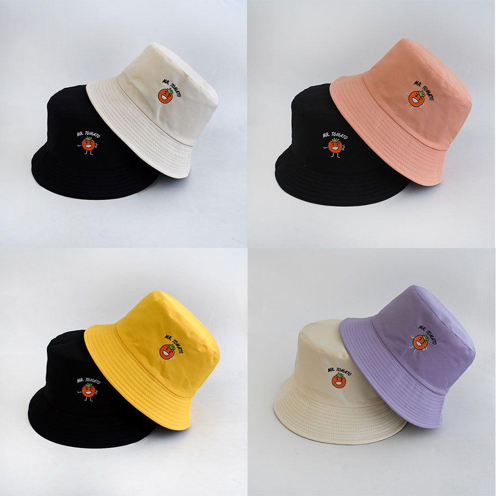 Mũ Bucket Hai Mặt Thêu Họa Tiết Đơn Giản Thời Trang Mùa Hè Cho Nam Và Nữ