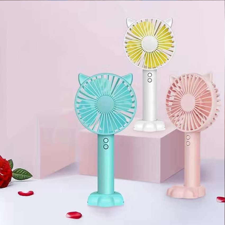 [Tặng kèm giá đỡ điện thoại] Quạt mini cầm tay tiện dụng handy fan 3 tốc độ gió tai mèo cao cấp có đèn