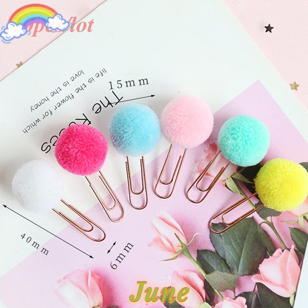 JUNE 10pcs/set Color Random New Bookmark Plush Ball Sealing Clamp Paper Clips Pin Rose|Stationery Metal Hairball