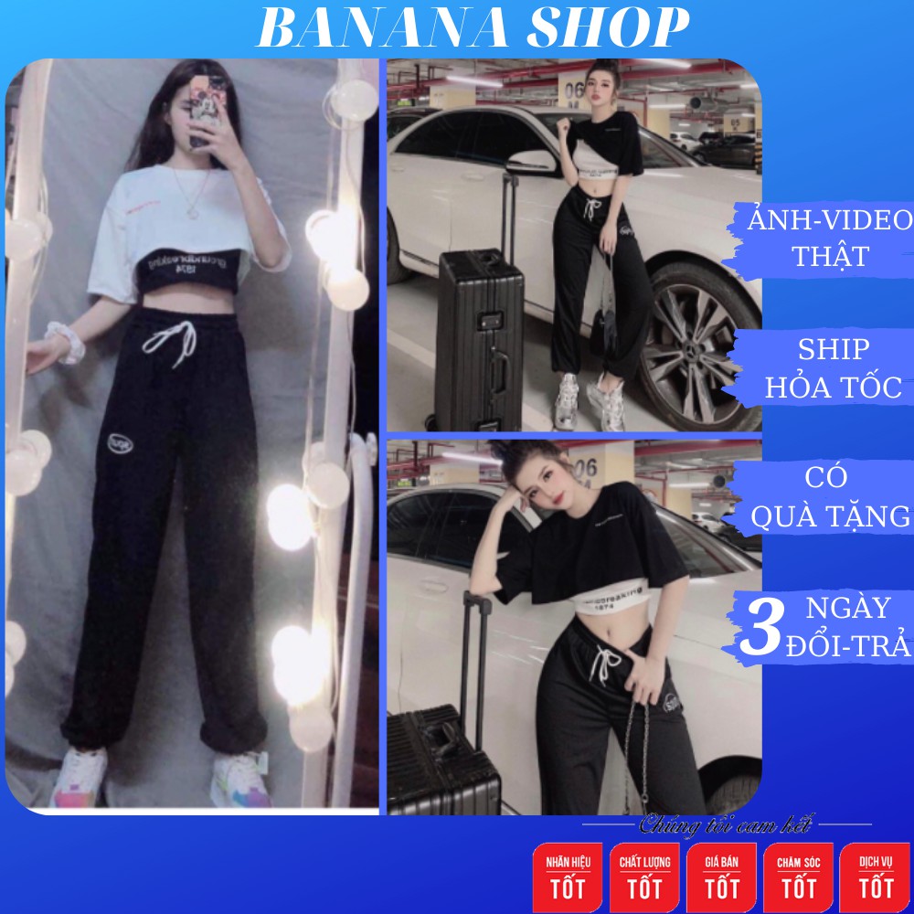 Quần jogger thêu Spun kèm 2 áo croptop thêu GROUNDBREAKING