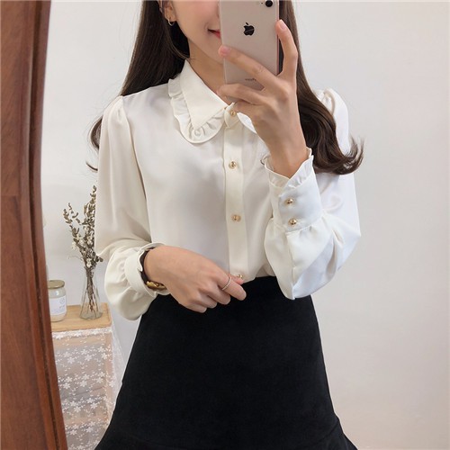 Áo blouse nữ dài tay thắt nơ xinh xắn