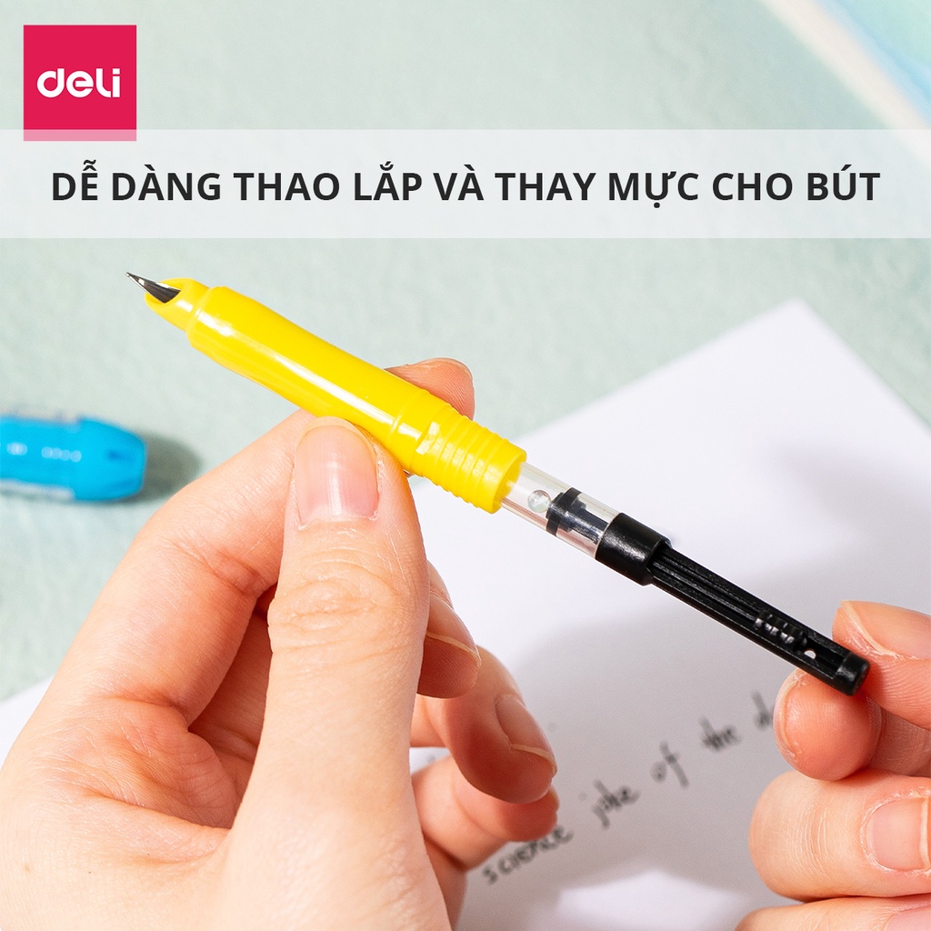 Bút máy học sinh Deli - Họa tiết đáng yêu - xanh dương/ xanh lá/ hồng/ vàng - CQ894