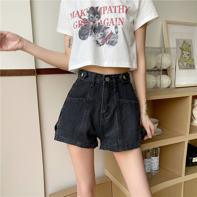 SUXI Quần Short Denim Màu Trơn Kiểu Retro Thời Trang Mùa Hè Cho Nữ