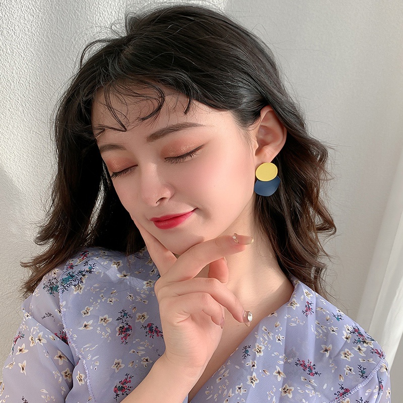 Bông tai chốt xỏ bạc men nhỏ giọt màu xanh dương khói pcq retro 2023