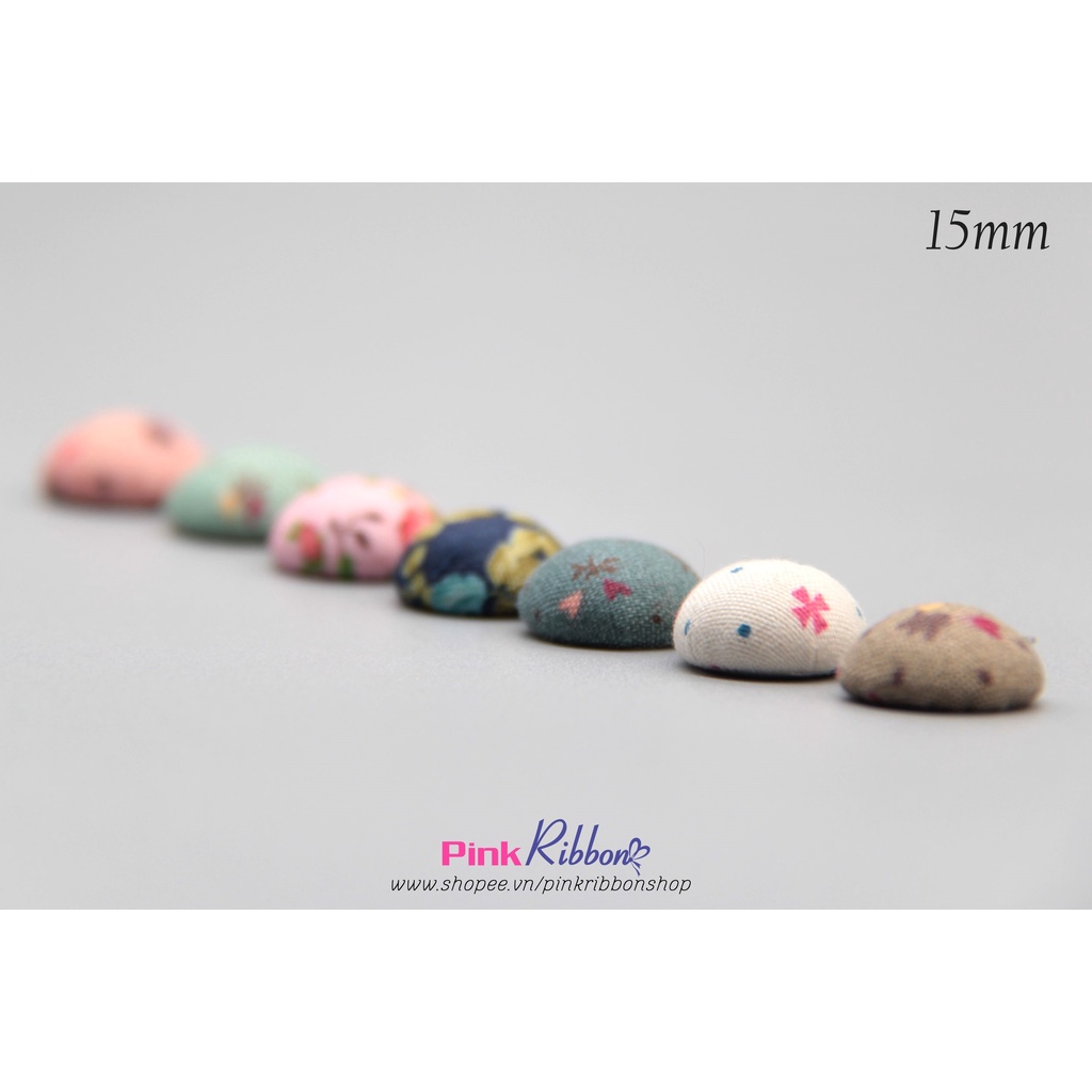 [Set 5c] Hạt bẹt bọc vải hoa vintage kích thước 15mm